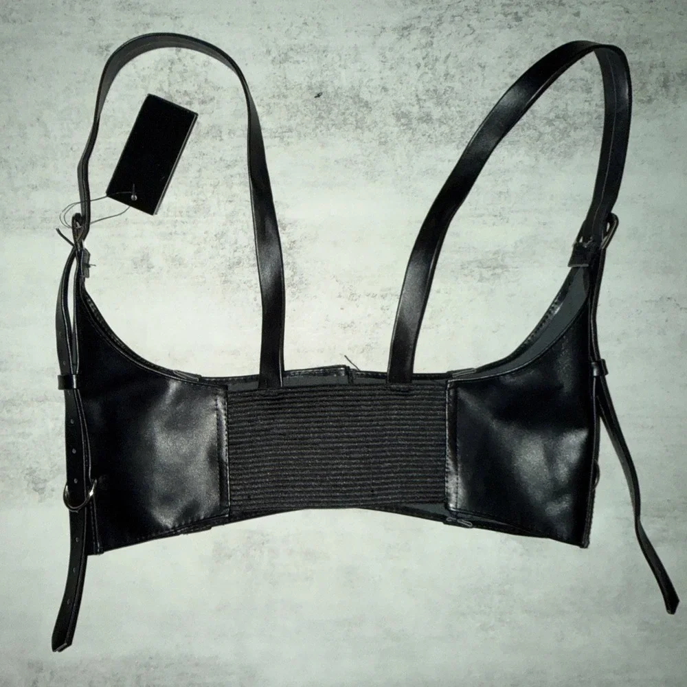 NEW Hot Topic Women's Under Bust Harness Corset Black Size S Faux‎ Leather